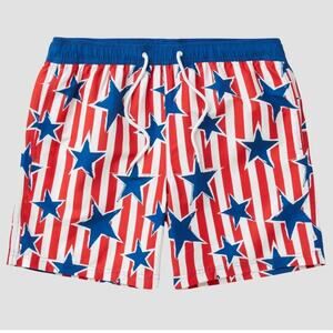 NEW MAD ENGINE Stars Striped Americana Swim Shorts Trunks Red White Blue SZ L